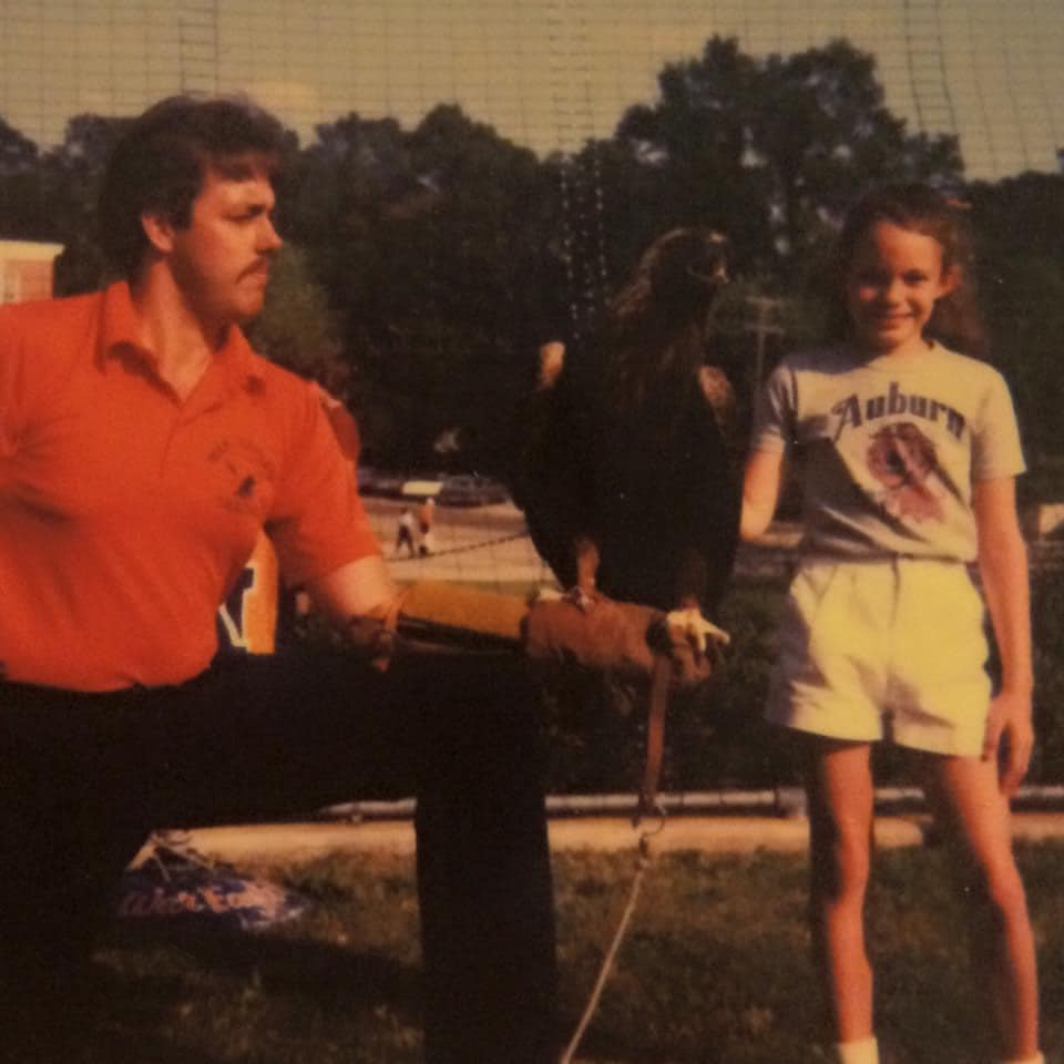 Trainer Randy Camp at the War Eagle aviary, 1985